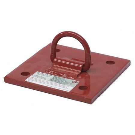 SUPER ANCHOR SAFETY 6"x6"x3/8" D-Plate Anchor w/Forged D-Ring Red Powder Coating. 1038